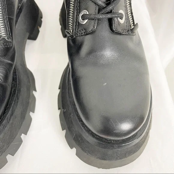 3.1 Phillip Lim Kate Lug Sole Double Zip Leather Combat Moto Boots Black Size 6